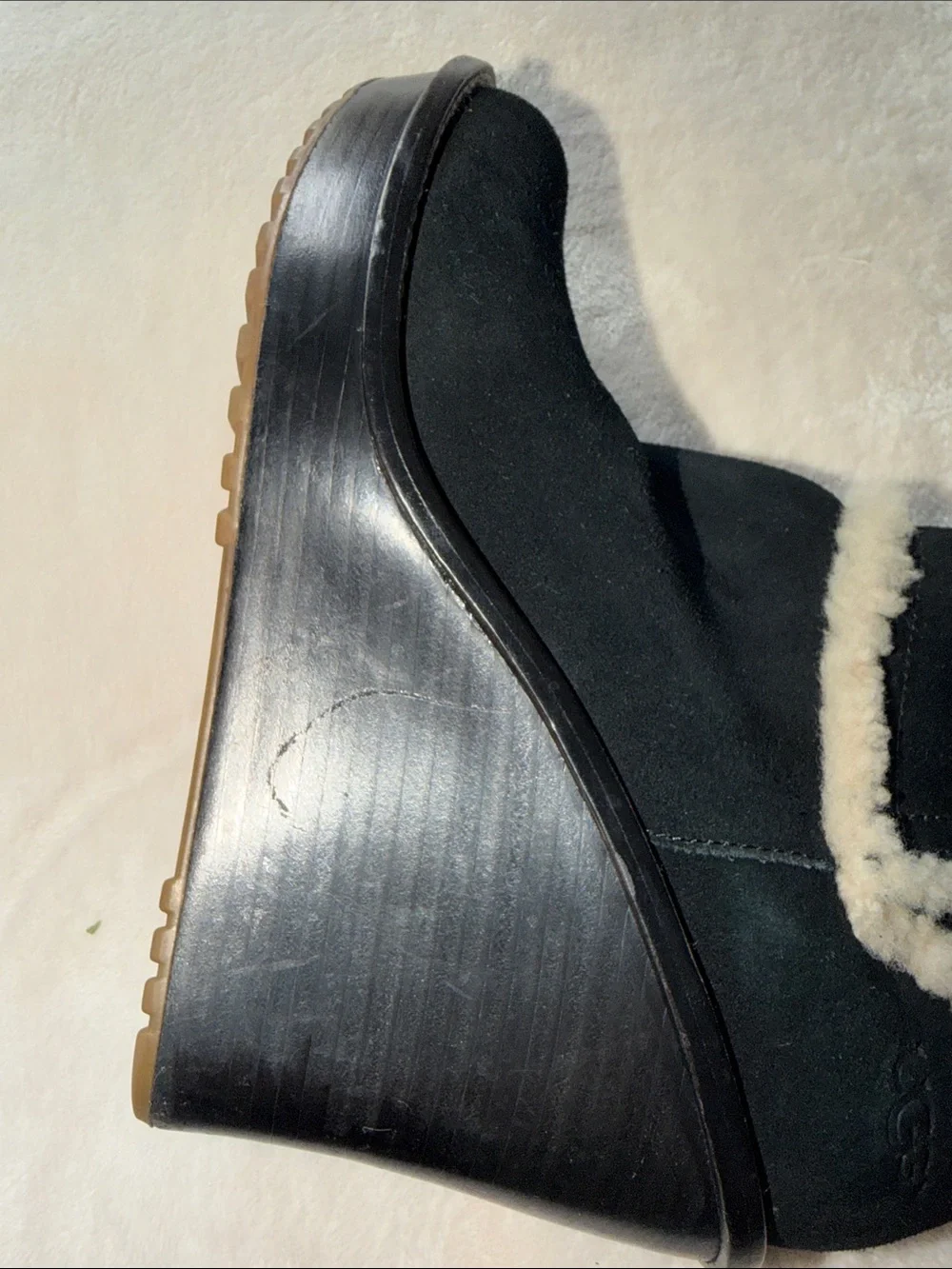 UGG Australia Aubrie Suede Shearling Wedge Knee High Boots Black Size 9.5